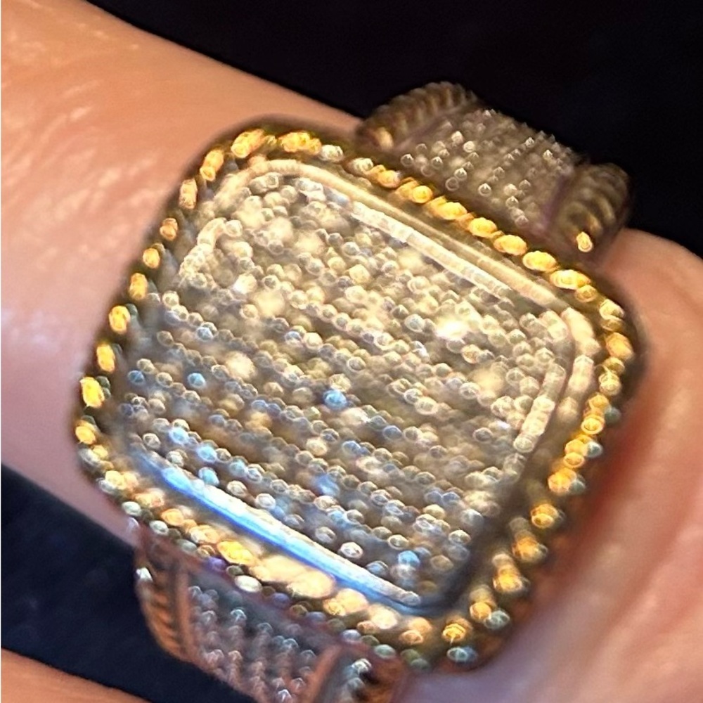 Gold Rimmed Pave Clear CZ and Sterling Silver Ring
